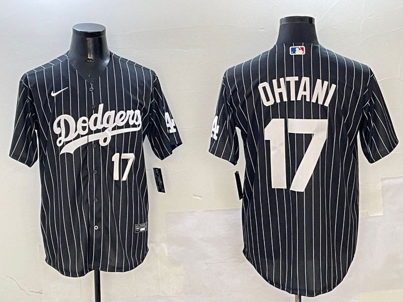 Men Los Angeles Dodgers 17 Ohtani Black Stripe Jointly Name 2025 Nike MLB Jersey style 9